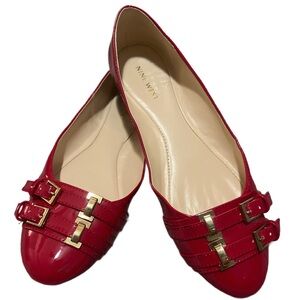 Nine West Red with gold accent belts Flats